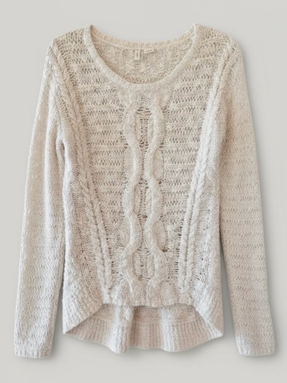 Anthropologie Moth Open Cable Knit High Low Sweater Cream Cotton Womens XS